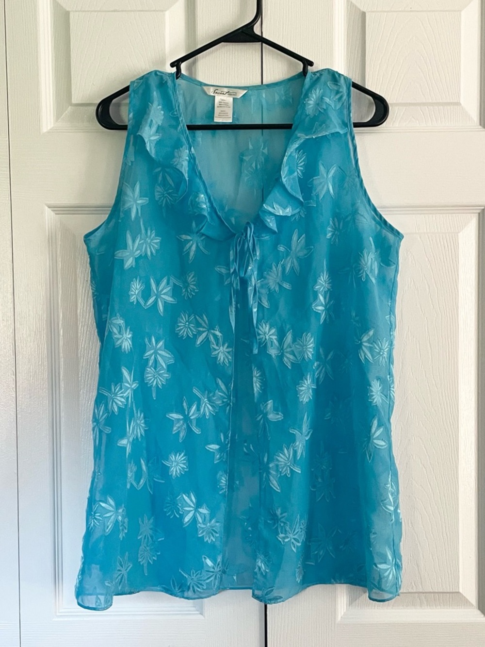 SECRET TREASURES Front Tie Semi Sheer Whimsical Vest Top Size L